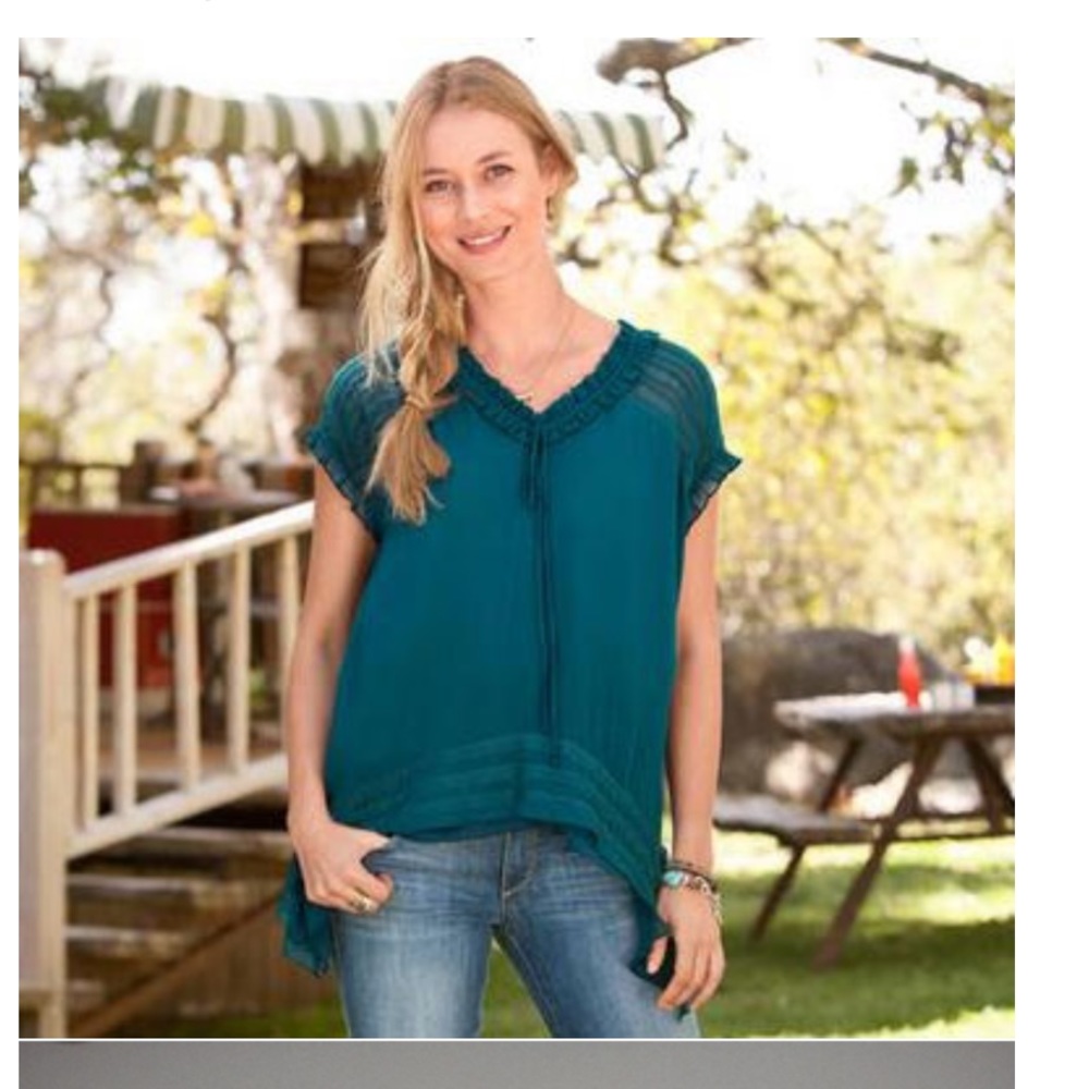 SUNDANCE: Silk Teal Blouse